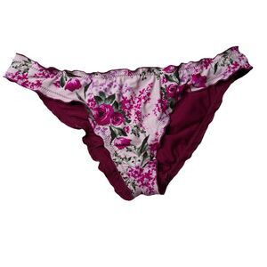 Mossimo Bikini Bottom Pink Cheeky Ruched Back Floral Burgundy Swimwear Size XL